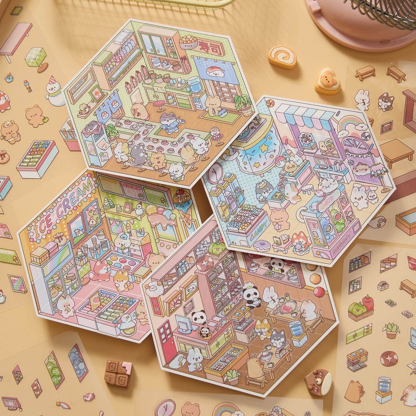 PET Street Corner Shop Scenery Die-Cut Stickers