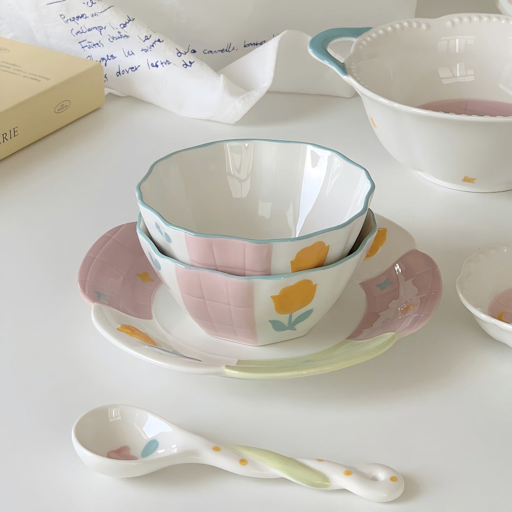Underglaze color ceramic tableware set for home use, including bowls, plates and dishes
