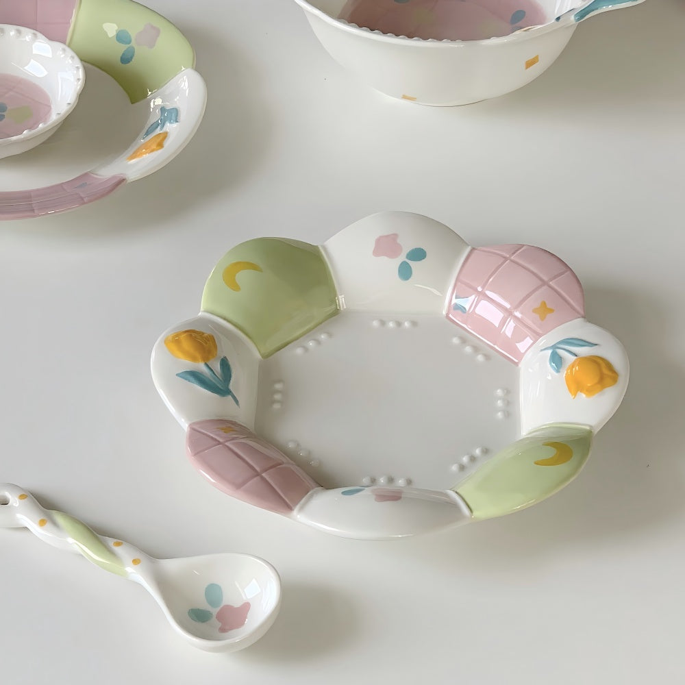 Underglaze color ceramic tableware set for home use, including bowls, plates and dishes