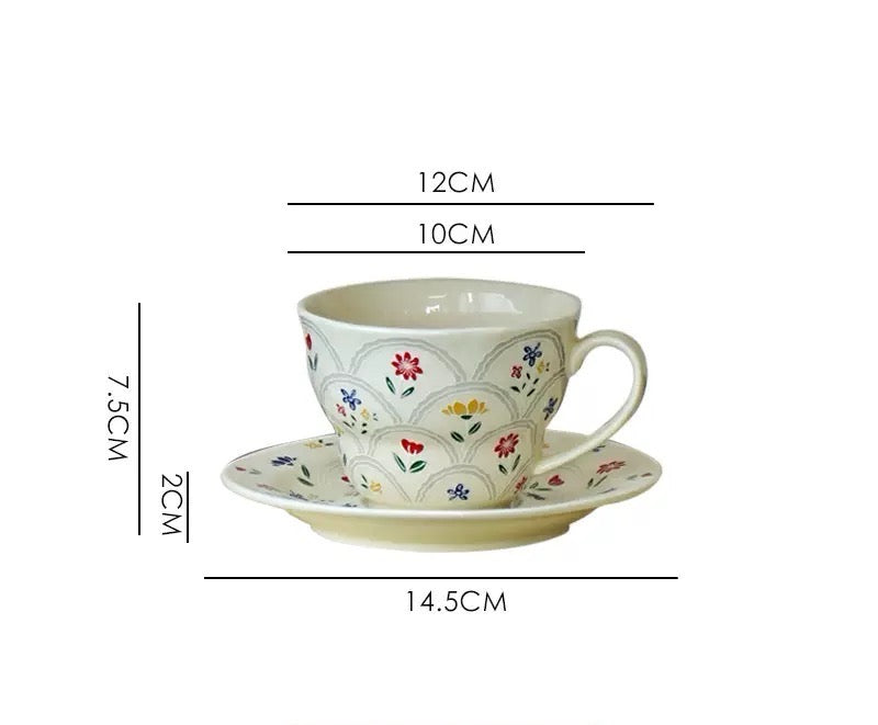 Vintage INS-style floral ceramic cup with high aesthetic appeal