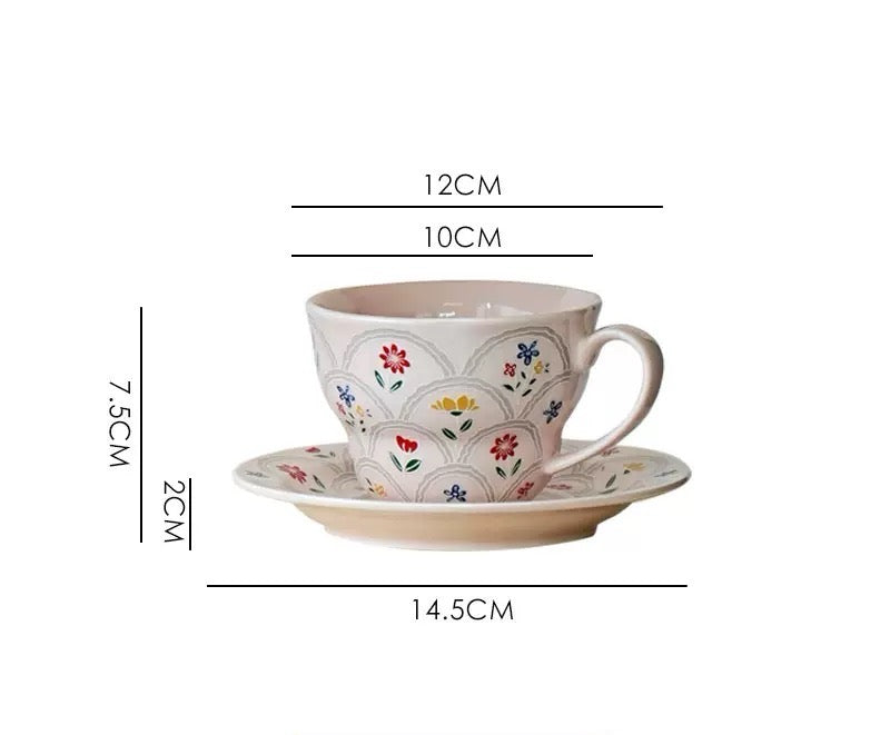 Vintage INS-style floral ceramic cup with high aesthetic appeal