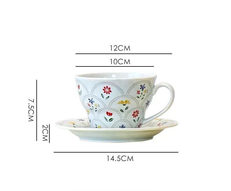 Vintage INS-style floral ceramic cup with high aesthetic appeal